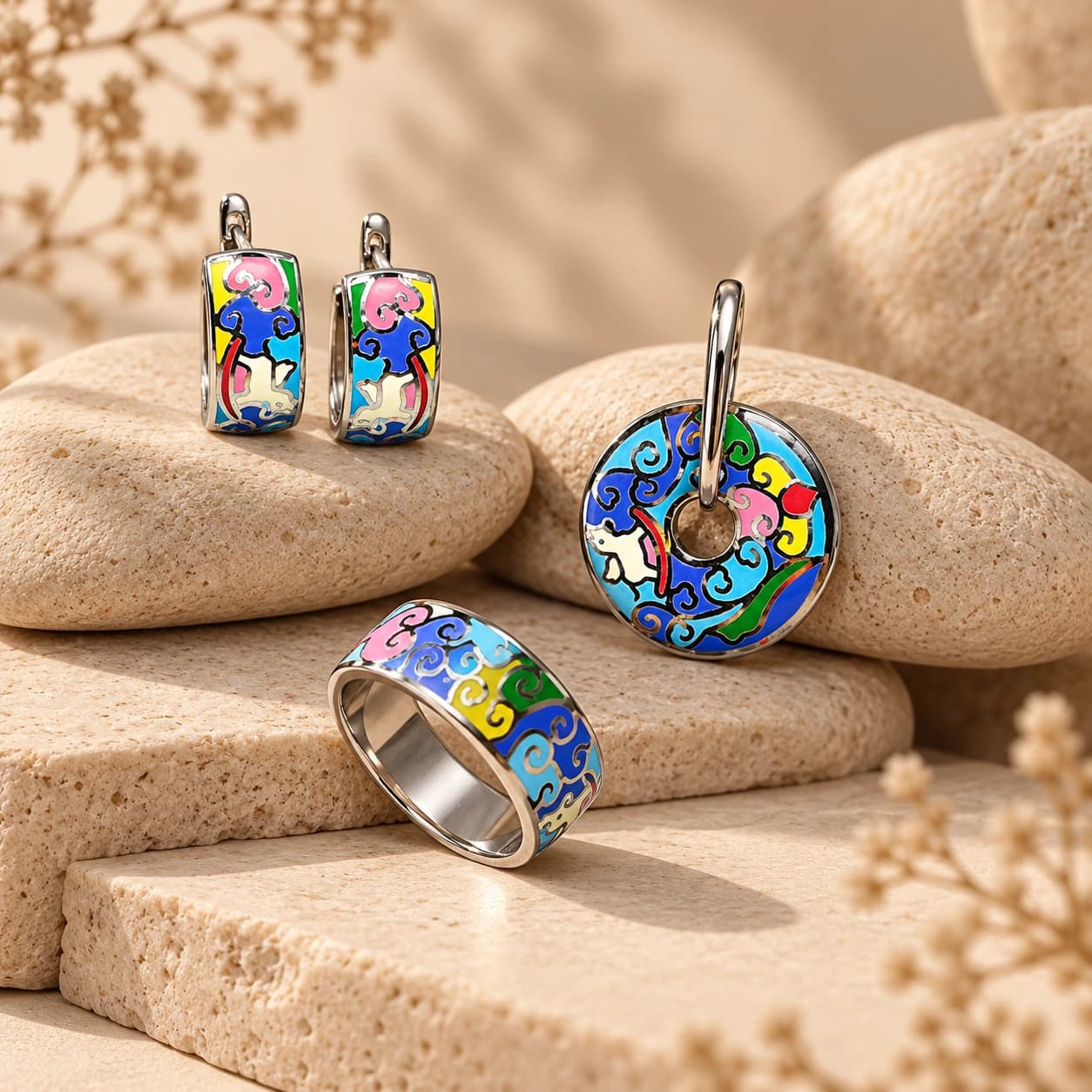 Aheera Enamel Collection 925 Sterling Silver